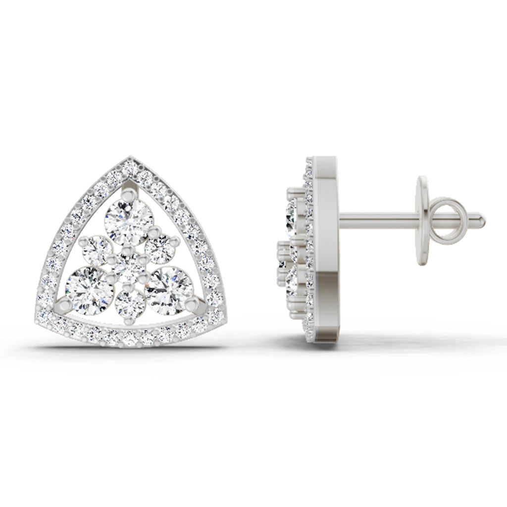 0.77 Carat Round Triangle Halo Stud Earrings 14K - White Gold
