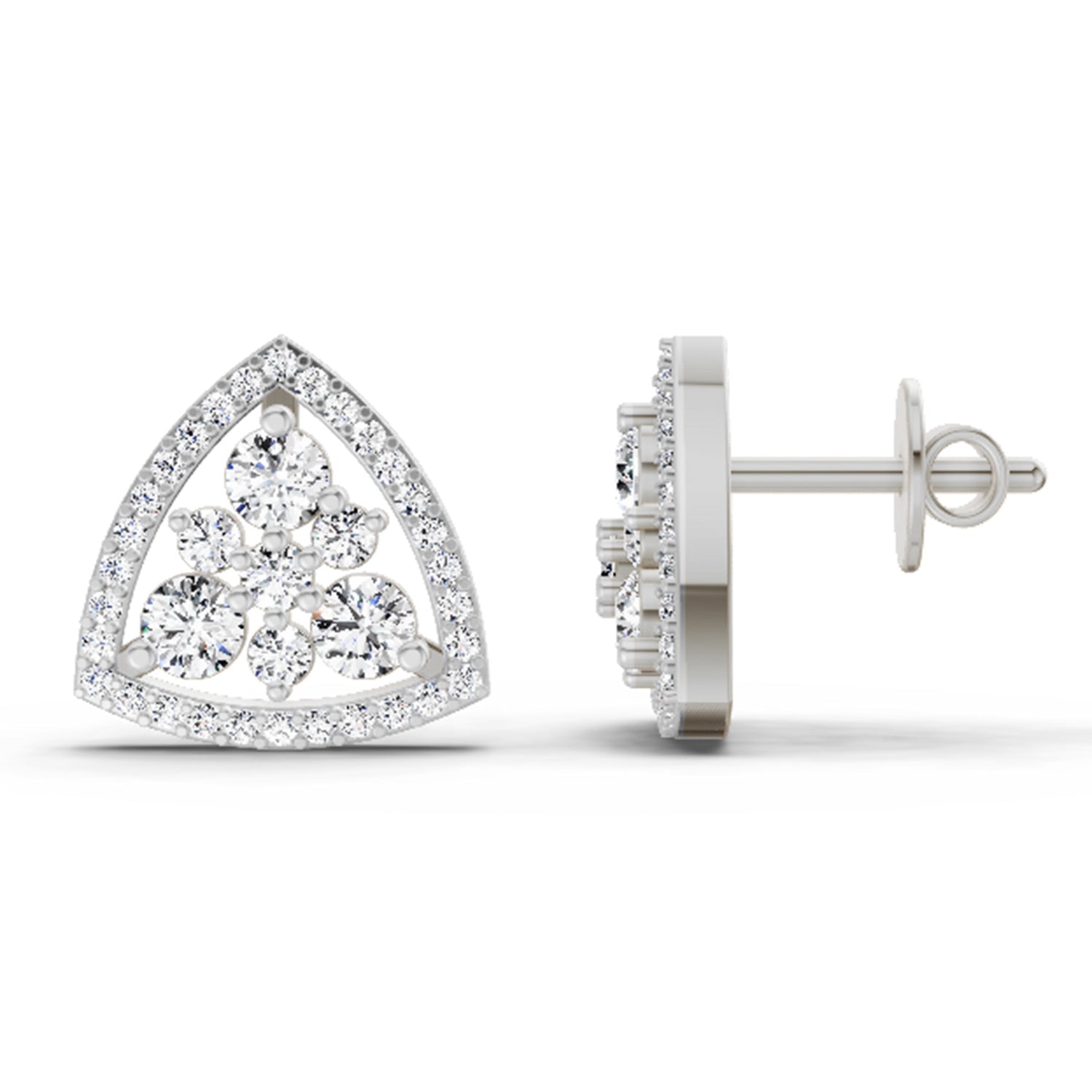 0.77 Carat Round Triangle Halo Stud Earrings 14K - White Gold