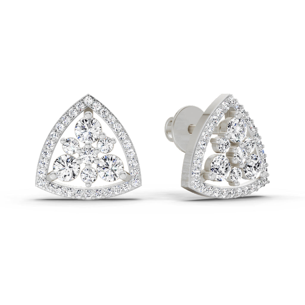 0.77 Carat Round Triangle Halo Stud Earrings 14K - White Gold