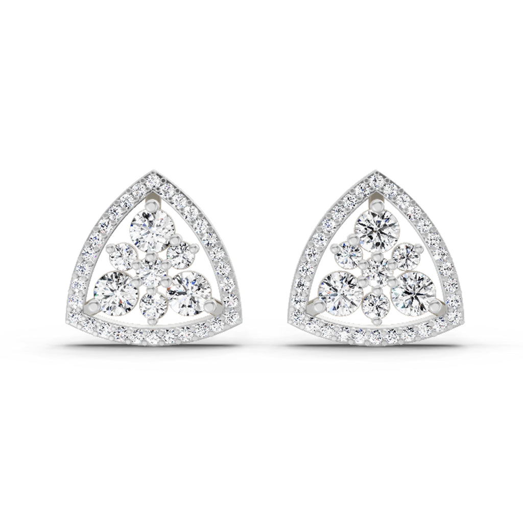 0.77 Carat Round Triangle Halo Stud Earrings 14K - White Gold