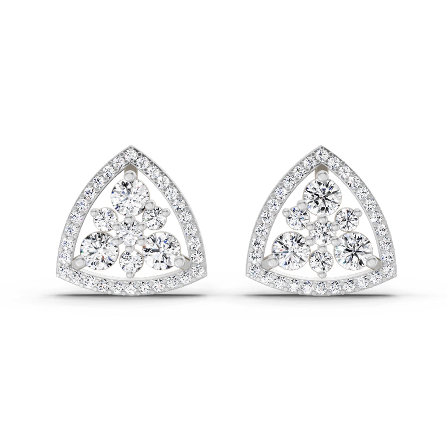 0.77 Carat Round Triangle Halo Stud Earrings 14K - White Gold