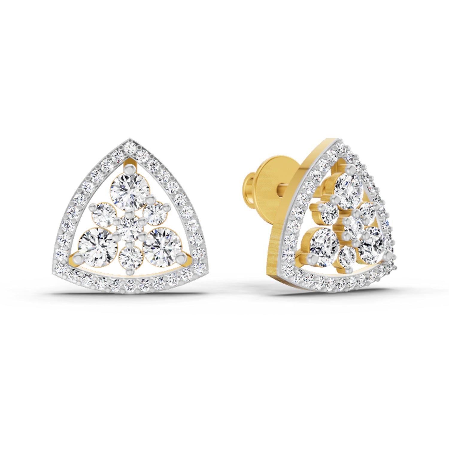 0.77 Carat Round Triangle Halo Stud Earrings 14K