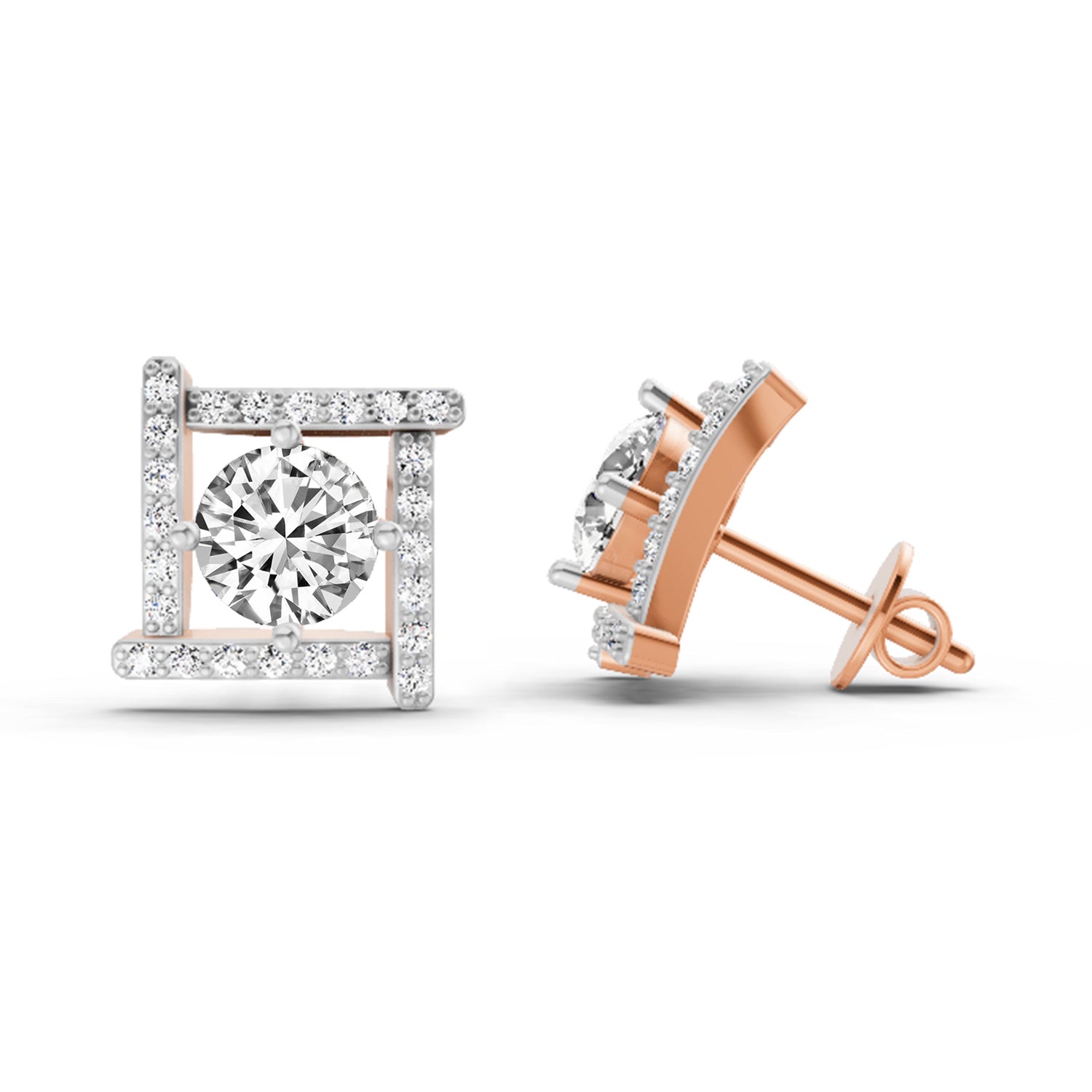 1.98 Carat Round Halo Earrings 14K - Rose Gold