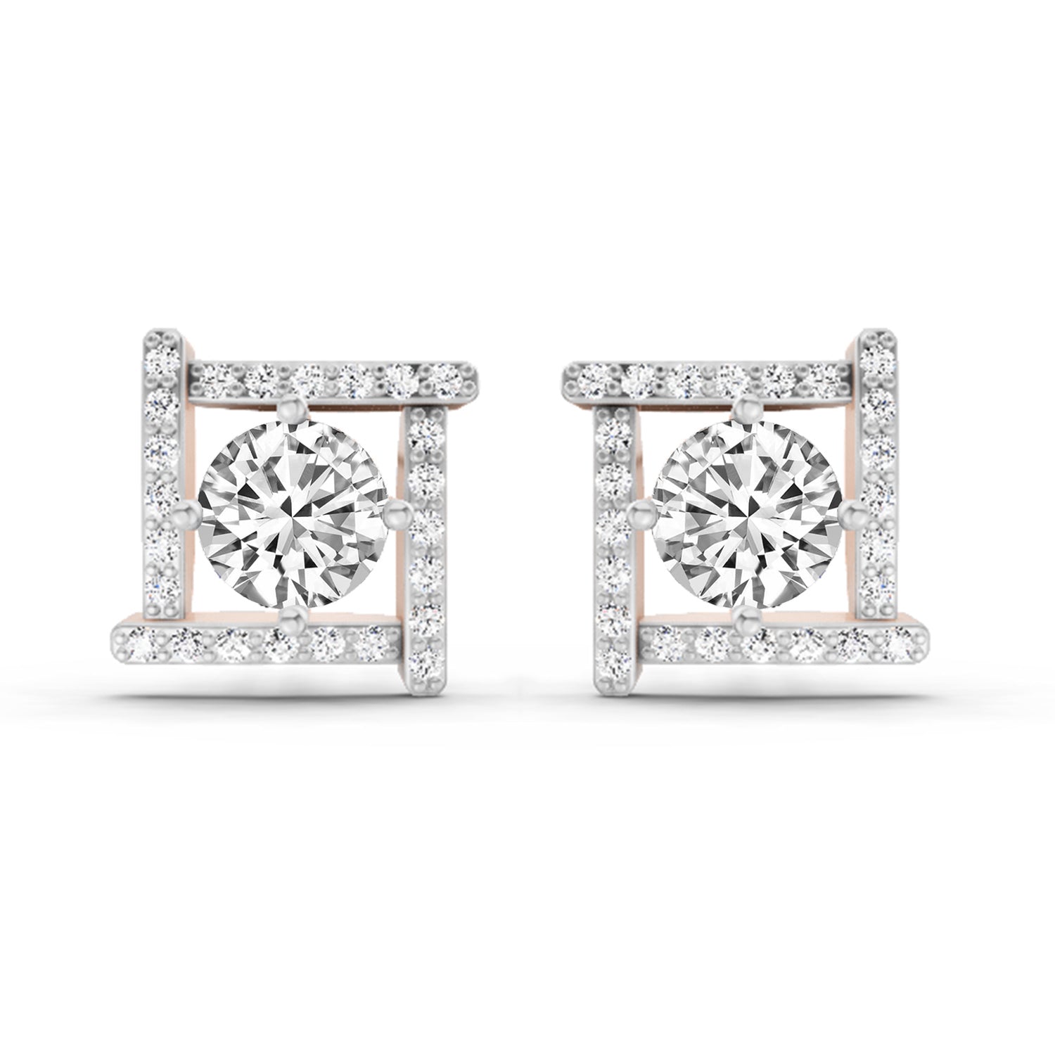 1.98 Carat Round Halo Earrings 14K - Rose Gold