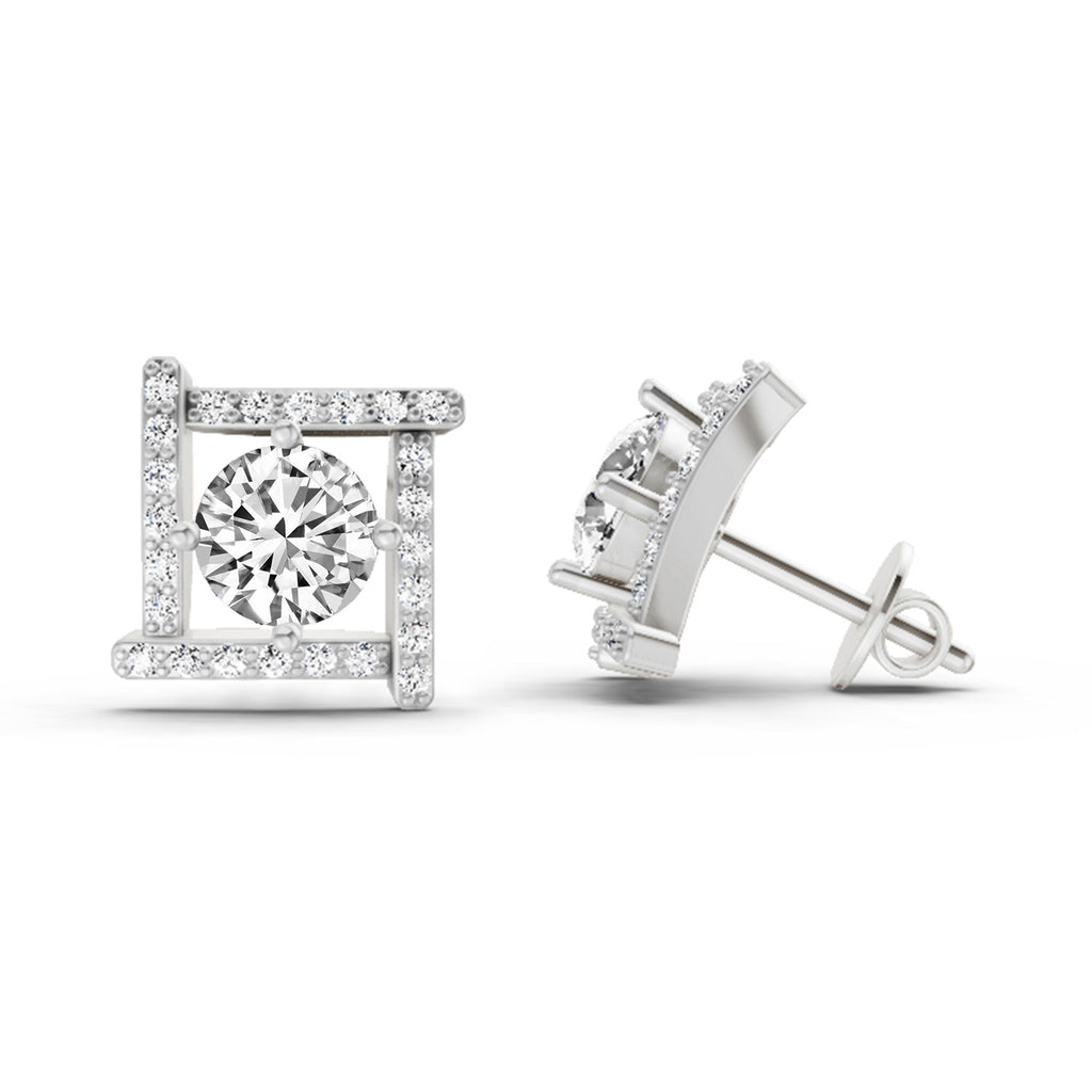 1.98 Carat Round Halo Earrings 14K - White Gold