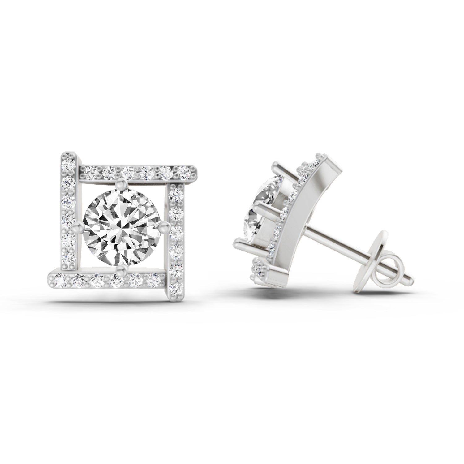 1.98 Carat Round Halo Earrings 14K - White Gold