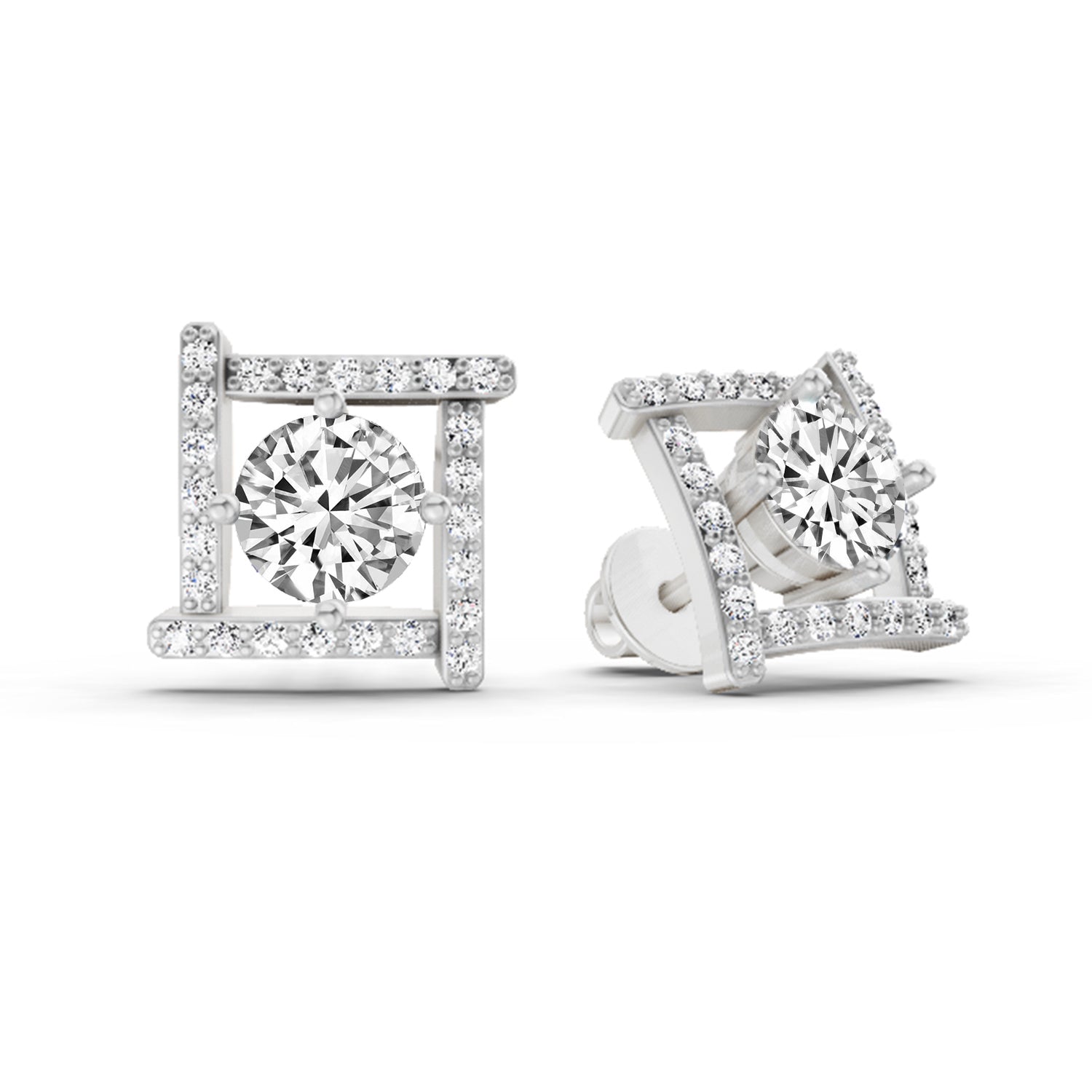 1.98 Carat Round Halo Earrings 14K - White Gold