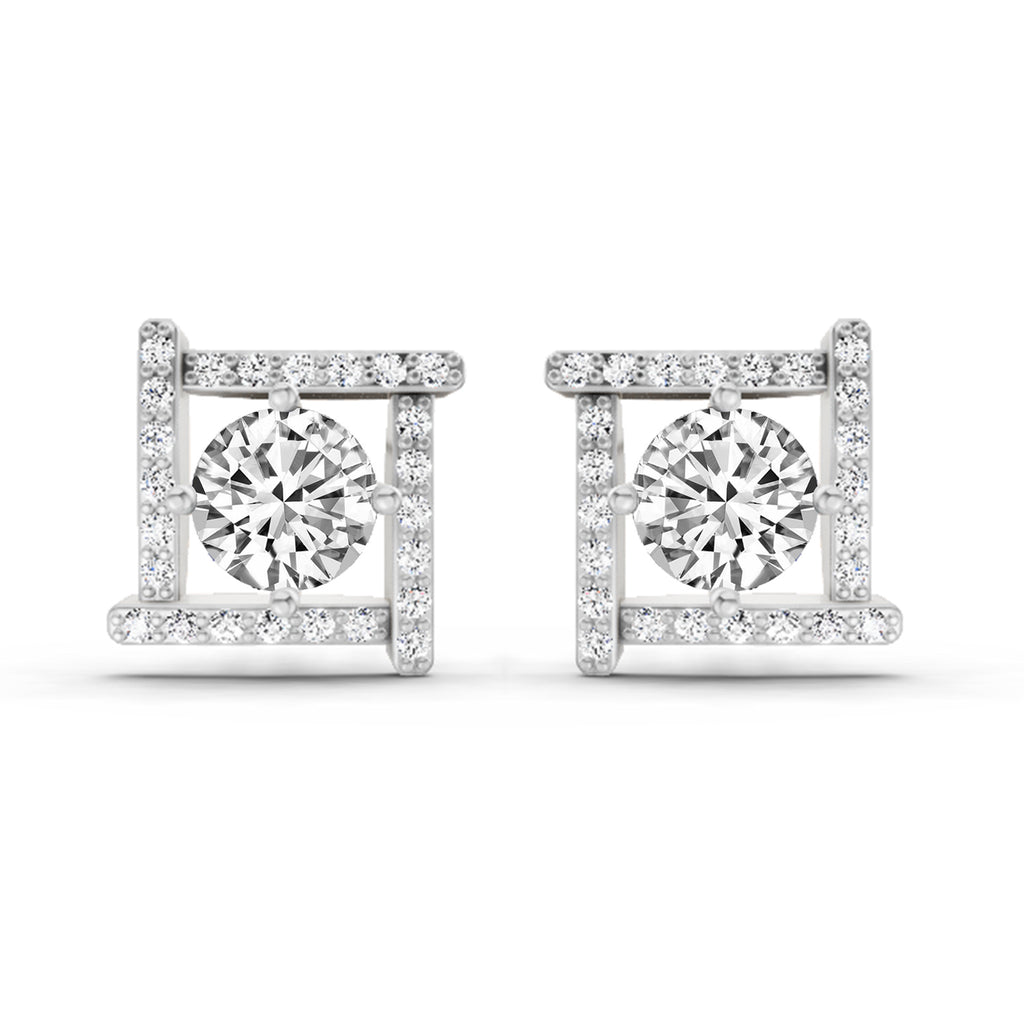 1.98 Carat Round Halo Earrings 14K - White Gold