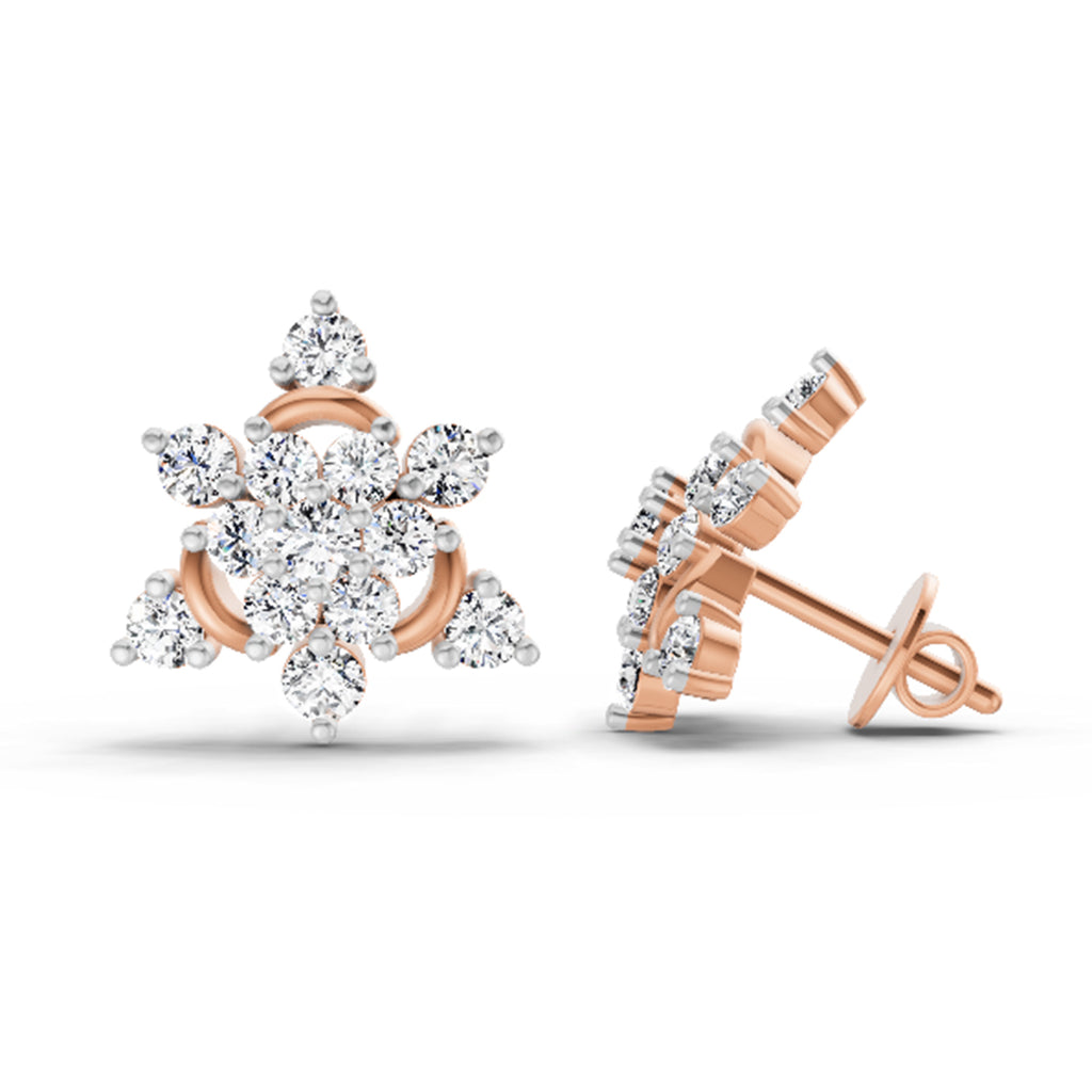 1.17 Carat Round Flower Earrings 14K - Rose Gold