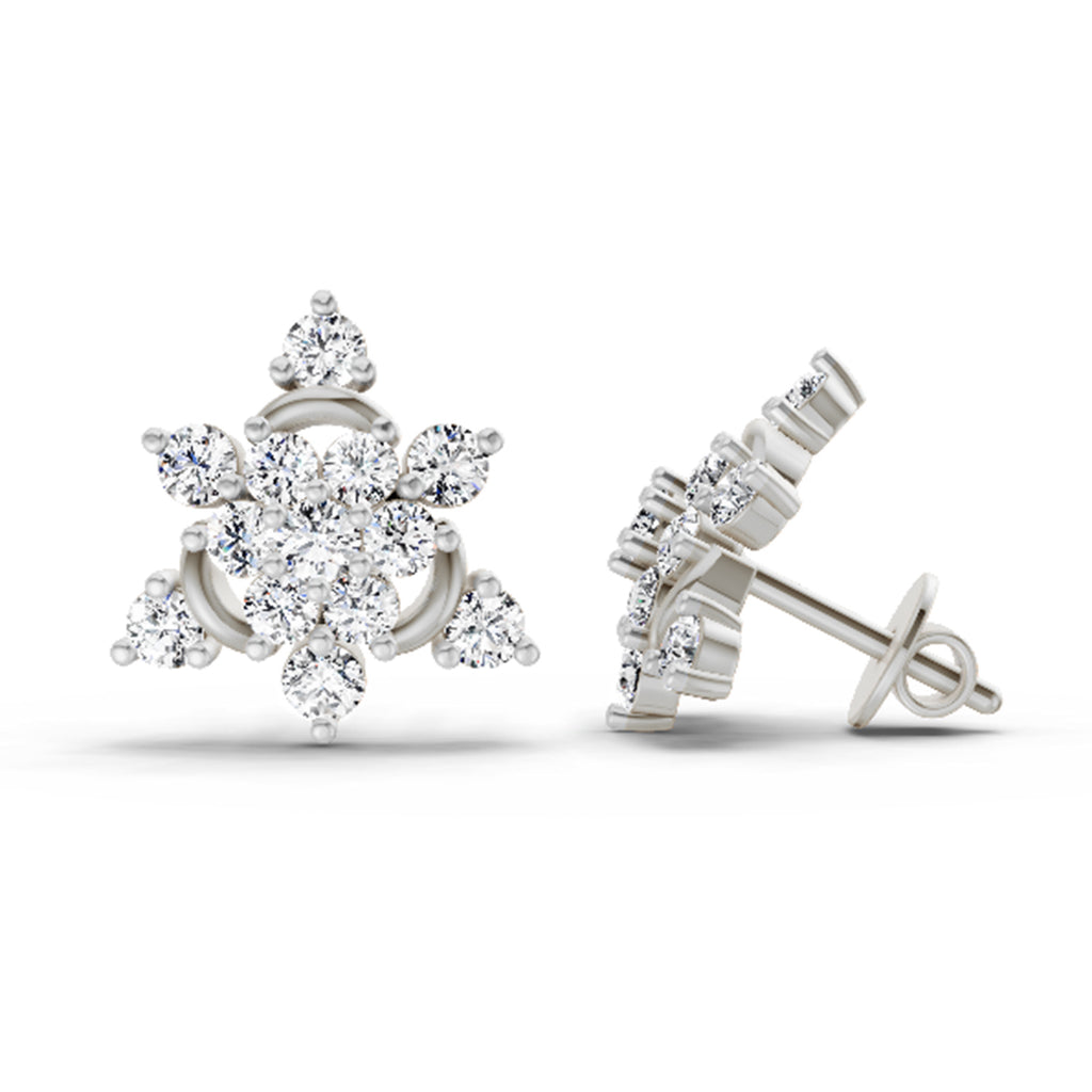 1.17 Carat Round Flower Earrings 14K - White Gold