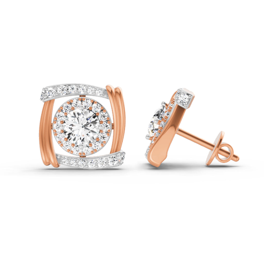 1.48 Carat Round Halo Stud Earrings 14K - Rose Gold