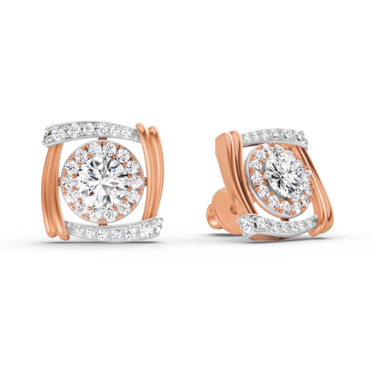 1.48 Carat Round Halo Stud Earrings 14K - Rose Gold