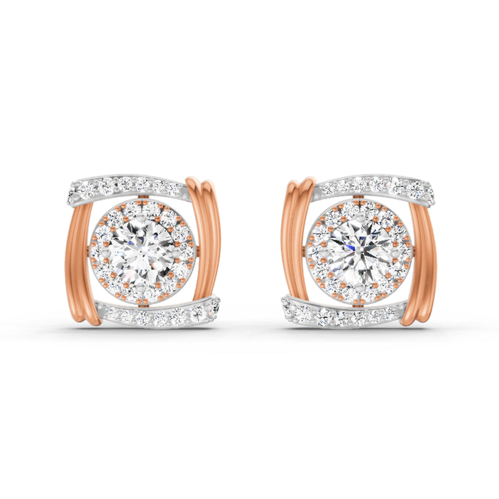 1.48 Carat Round Halo Stud Earrings 14K - Rose Gold
