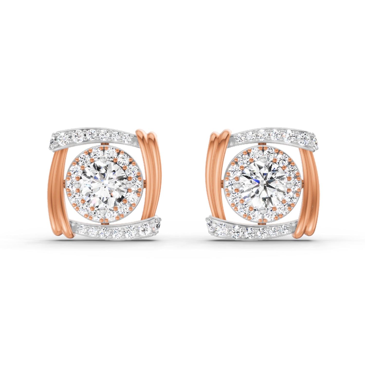 1.48 Carat Round Halo Stud Earrings 14K - Rose Gold