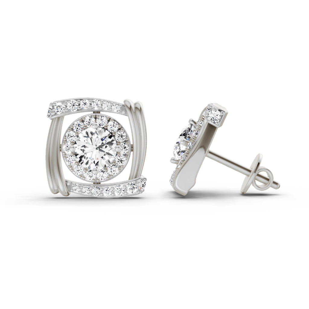 1.48 Carat Round Halo Stud Earrings 14K - White Gold