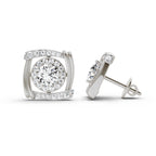 1.48 Carat Round Halo Stud Earrings 14K - White Gold