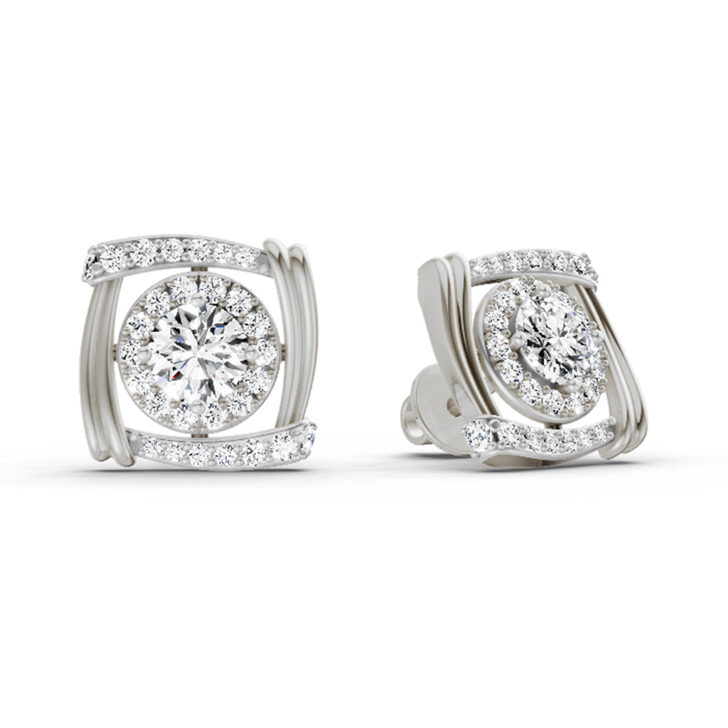 1.48 Carat Round Halo Stud Earrings 14K - White Gold