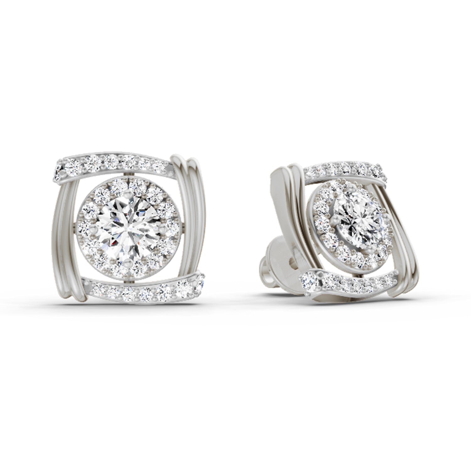 1.48 Carat Round Halo Stud Earrings 14K - White Gold