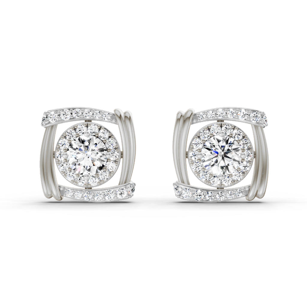 1.48 Carat Round Halo Stud Earrings 14K - White Gold