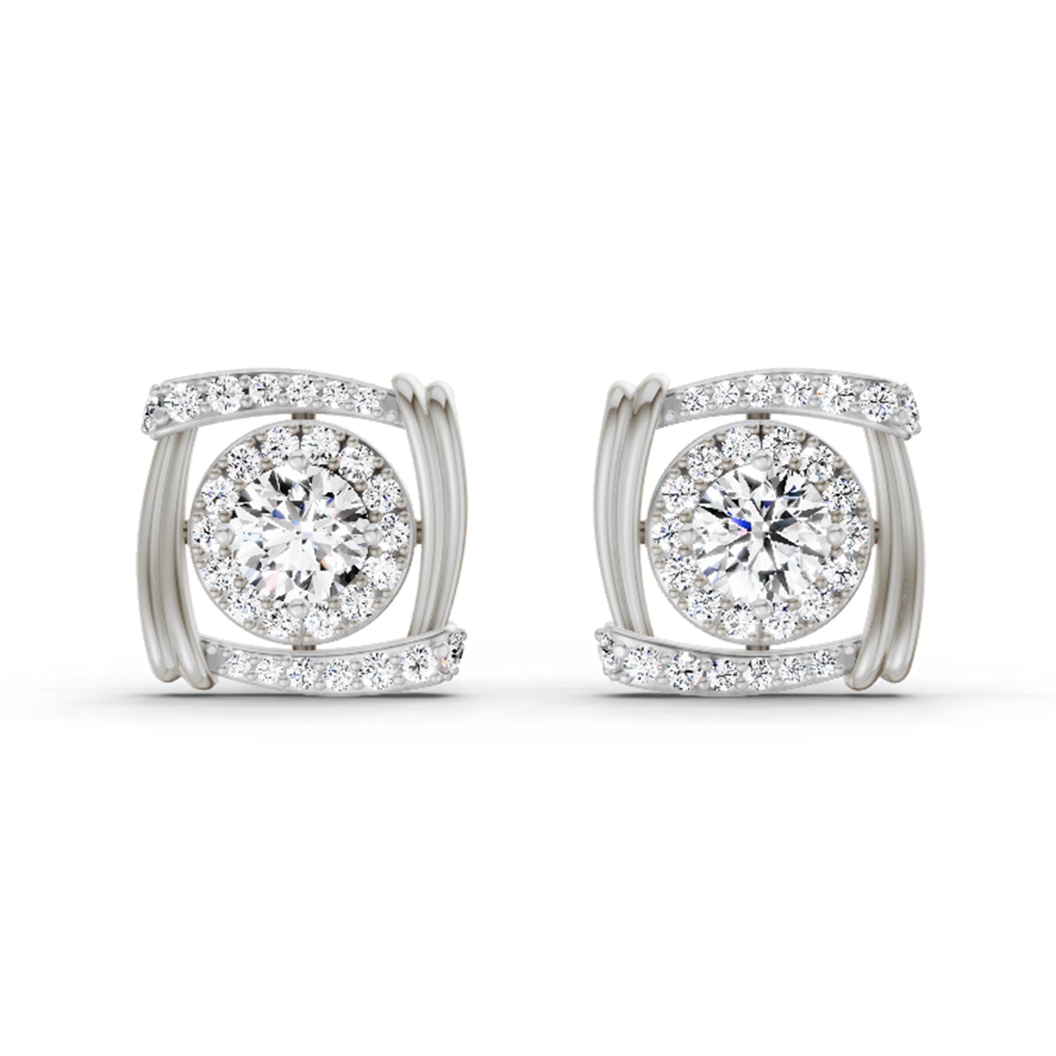 1.48 Carat Round Halo Stud Earrings 14K - White Gold