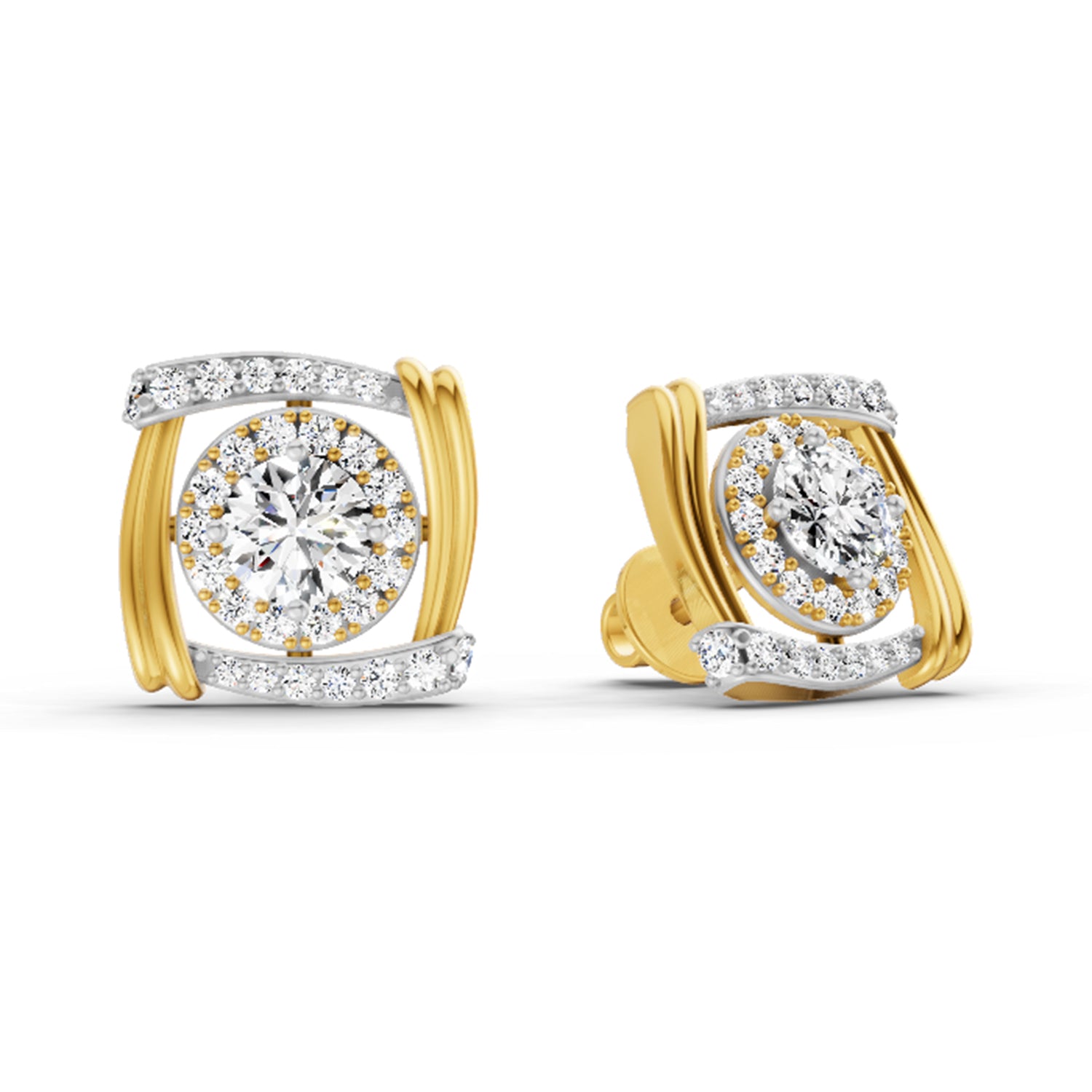 1.48 Carat Round Halo Stud Earrings 14K