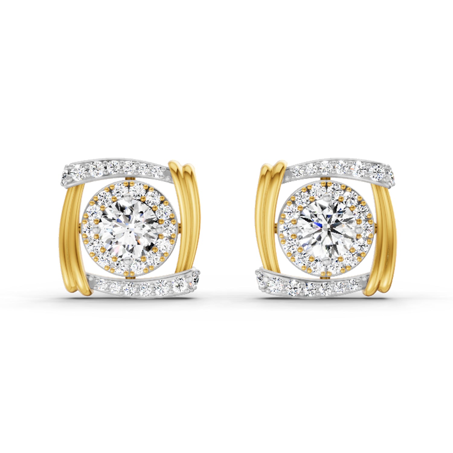 1.48 Carat Round Halo Stud Earrings 14K