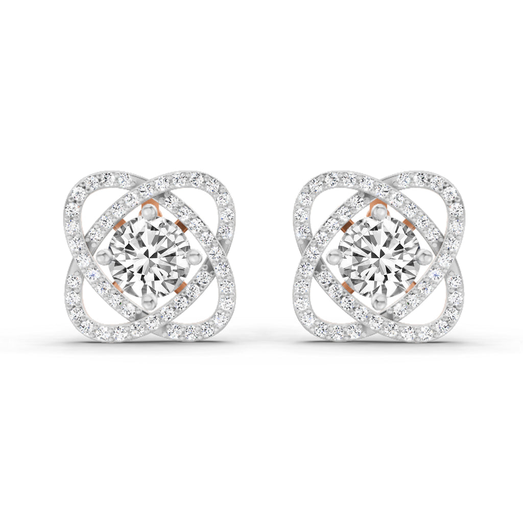 1.78 Carat Round Halo Stud Earrings 14K - Rose Gold