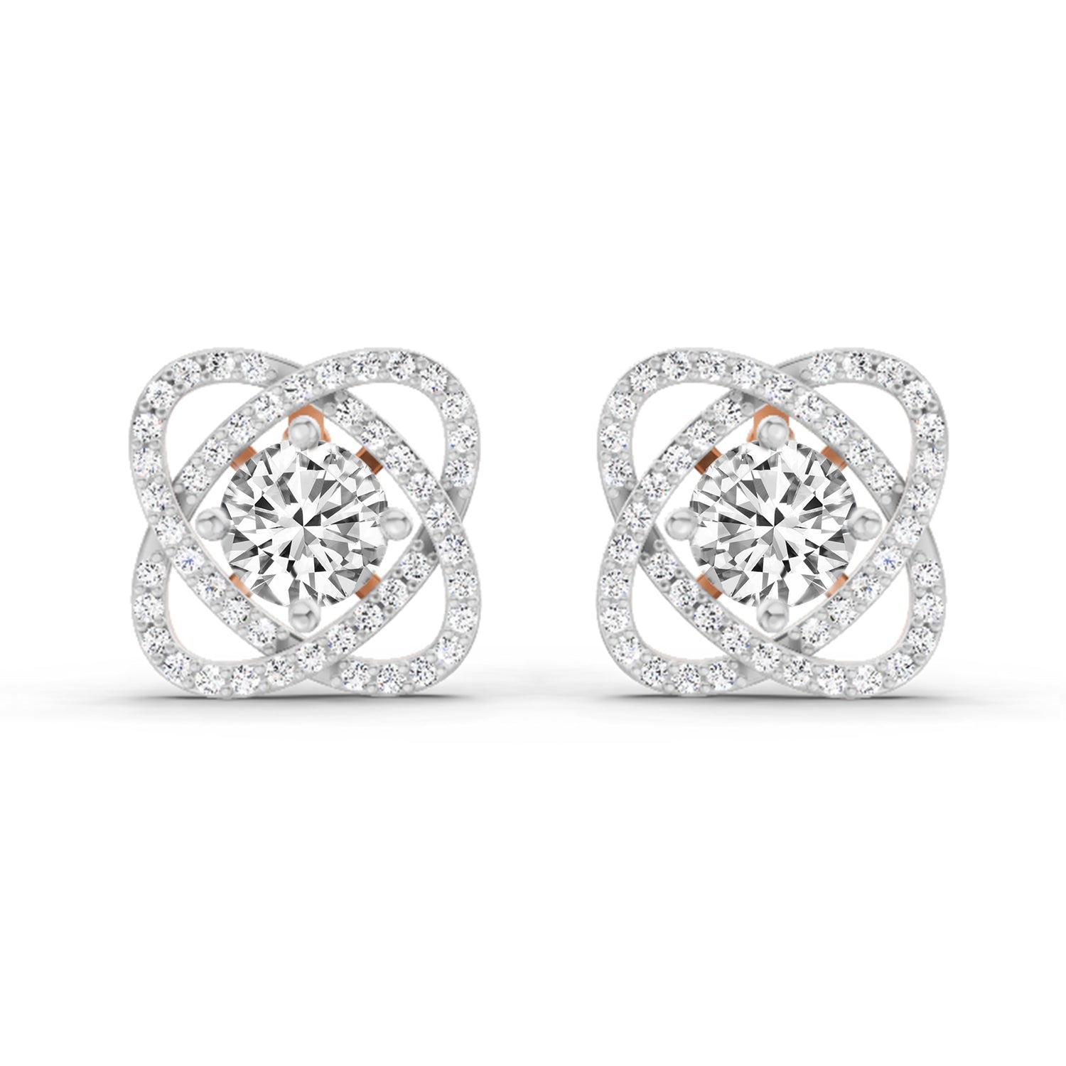 1.78 Carat Round Halo Stud Earrings 14K - Rose Gold