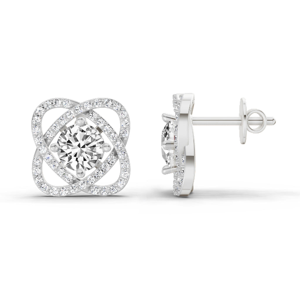 1.78 Carat Round Halo Stud Earrings 14K - White Gold