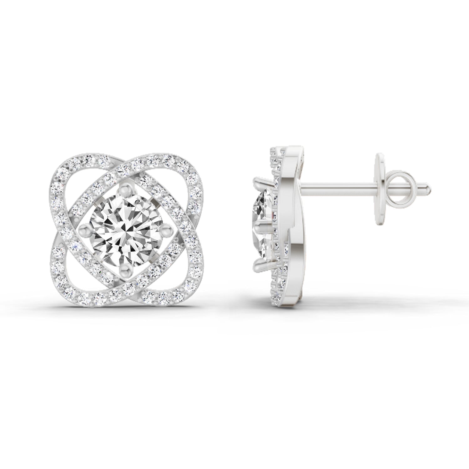 1.78 Carat Round Halo Stud Earrings 14K - White Gold