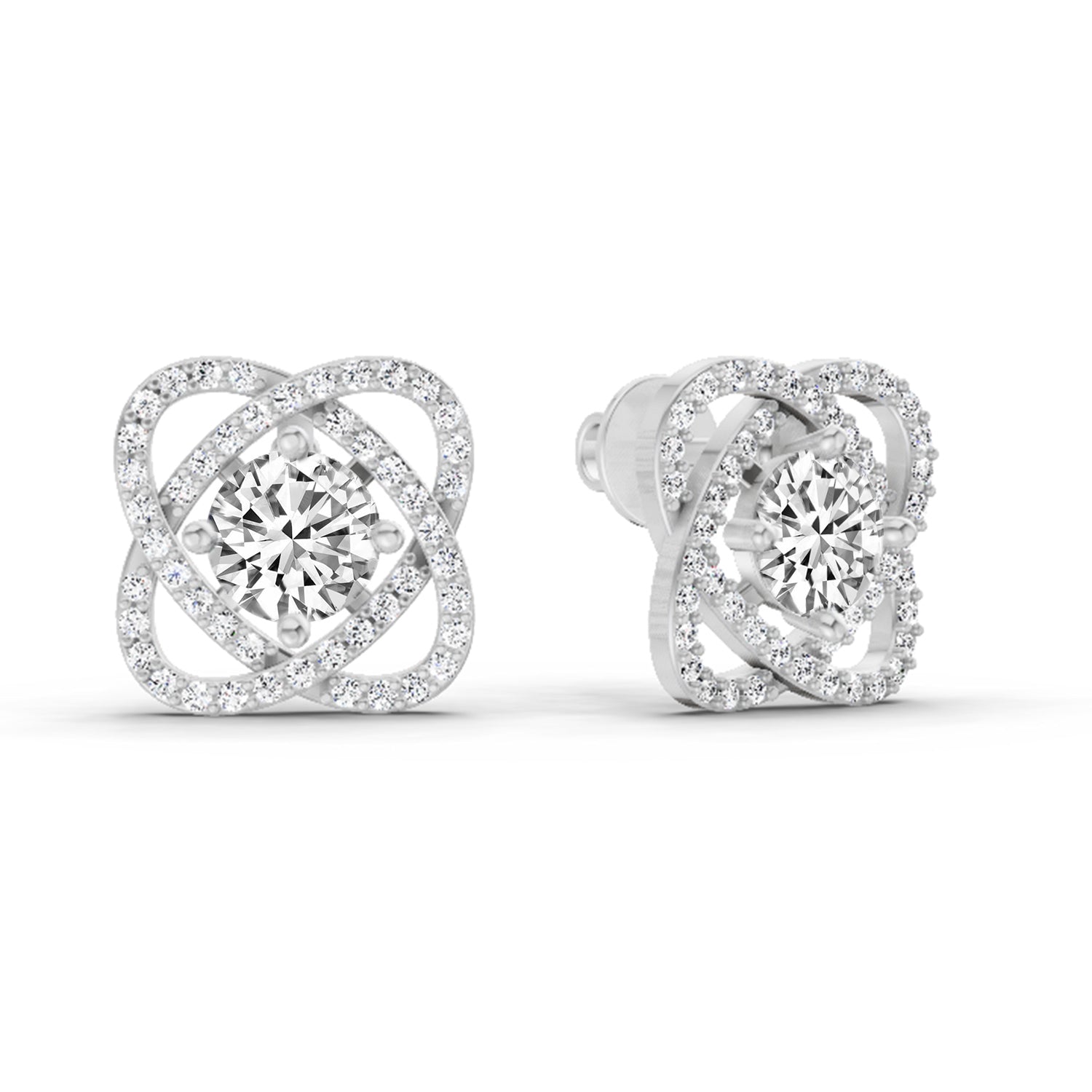 1.78 Carat Round Halo Stud Earrings 14K - White Gold