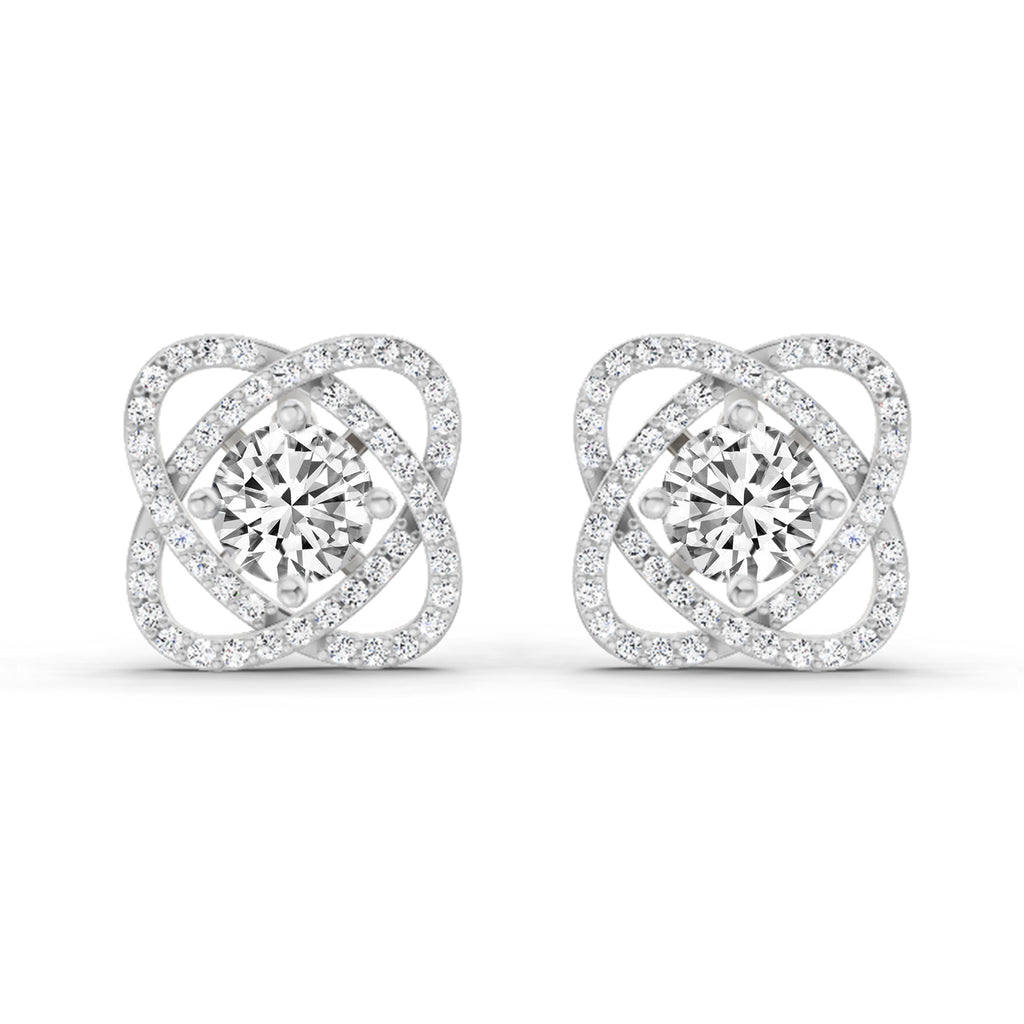 1.78 Carat Round Halo Stud Earrings 14K - White Gold