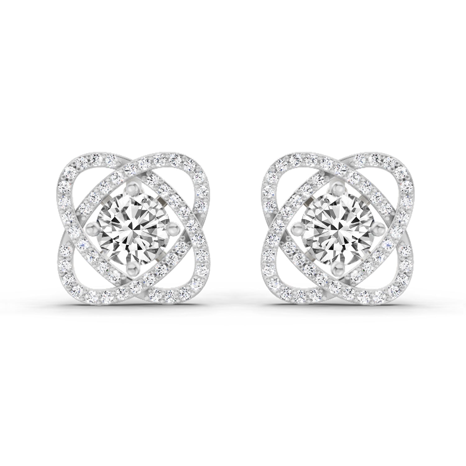 1.78 Carat Round Halo Stud Earrings 14K - White Gold