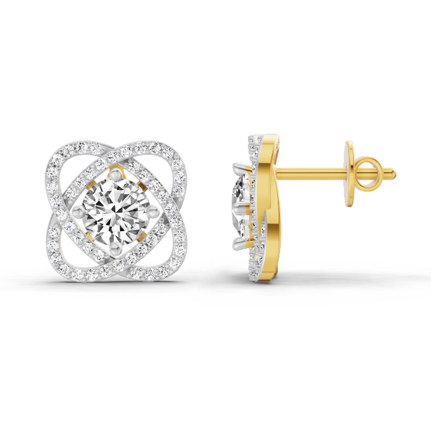 1.78 Carat Round Halo Stud Earrings 14K