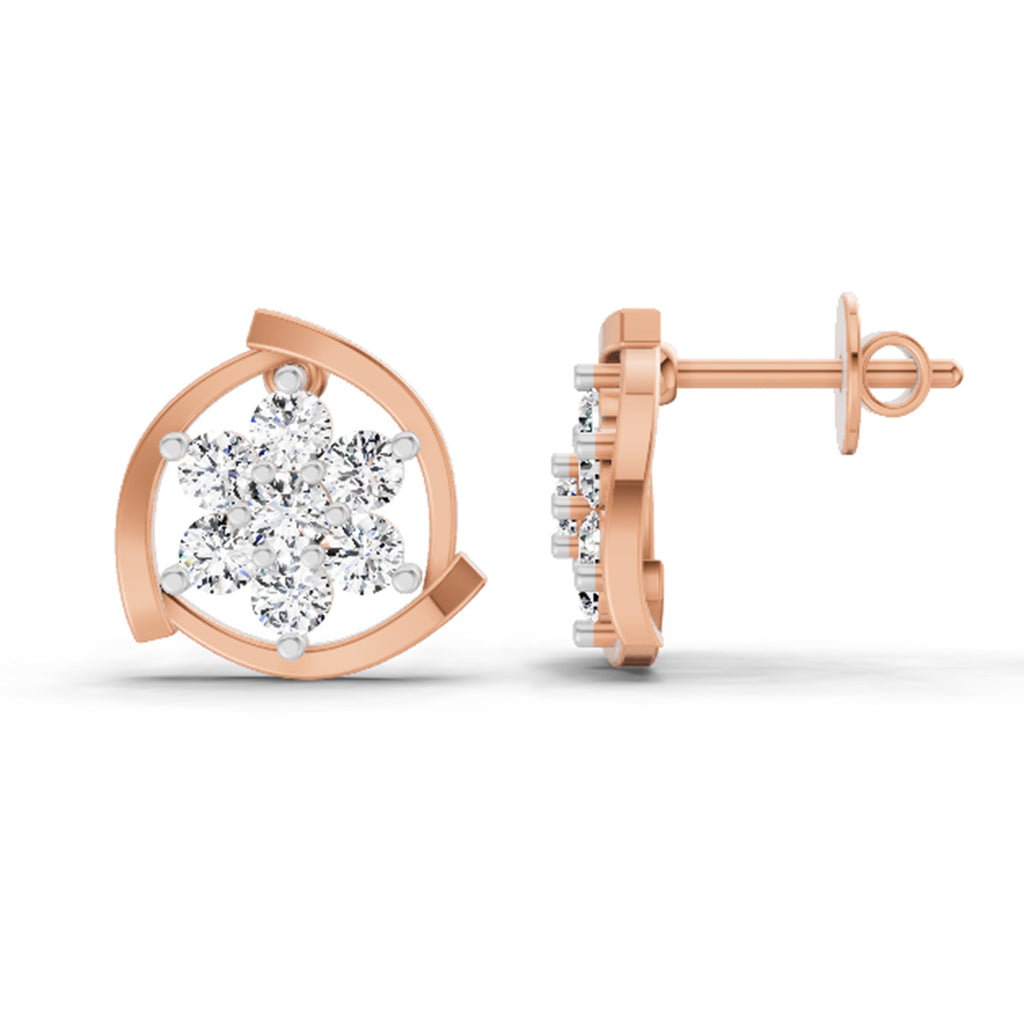 1.11 Carat Round Flower Stud Earrings 14K - Rose Gold