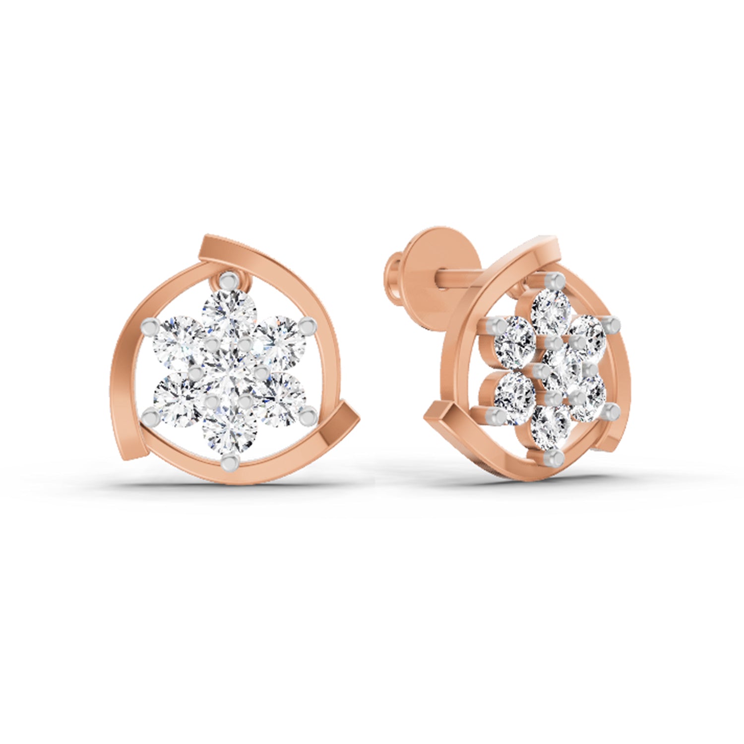 1.11 Carat Round Flower Stud Earrings 14K - Rose Gold