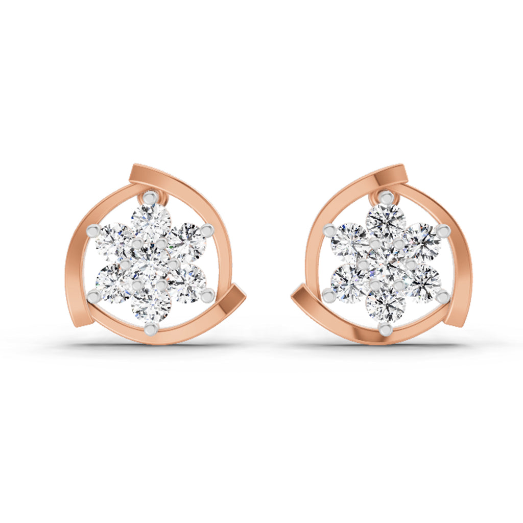 1.11 Carat Round Flower Stud Earrings 14K - Rose Gold