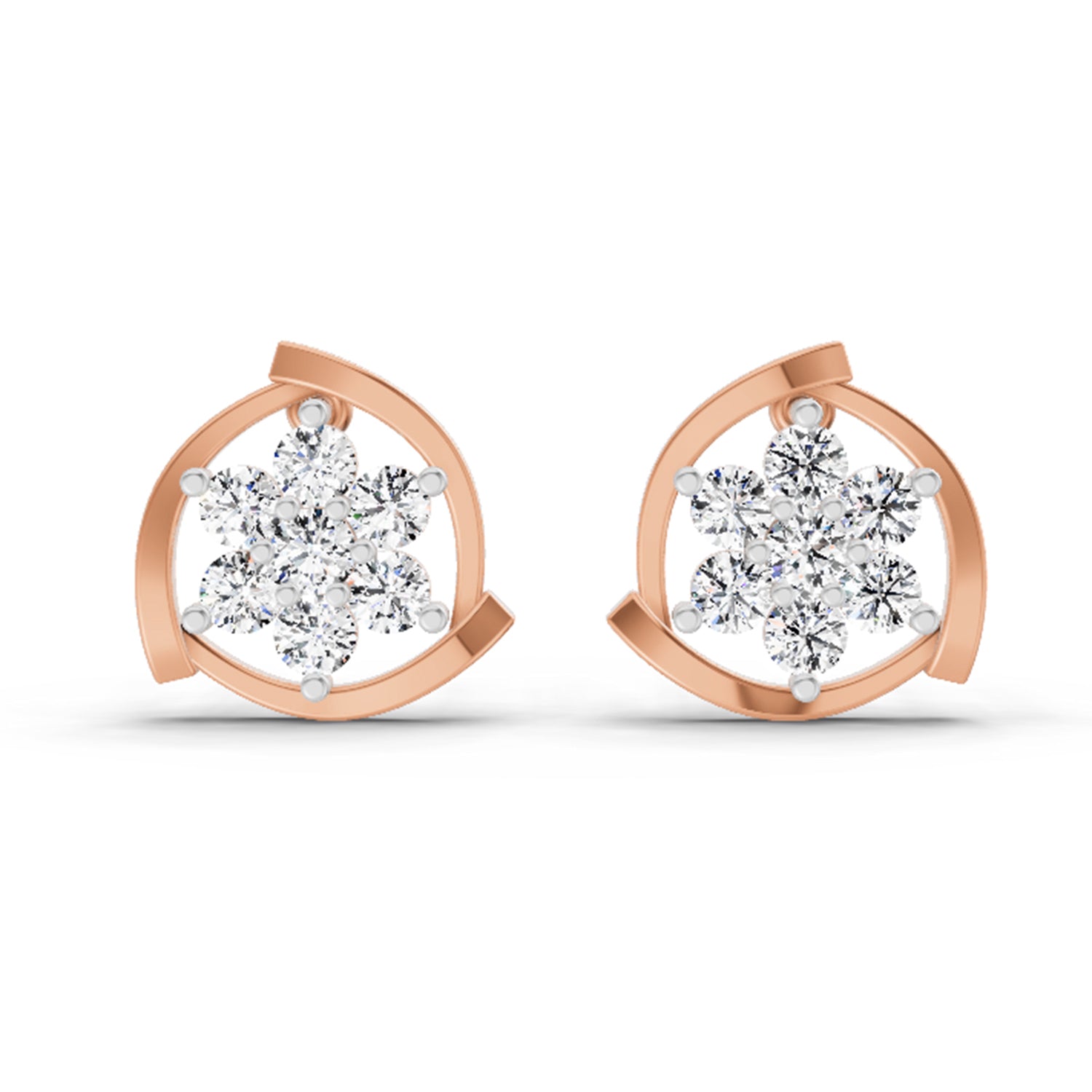 1.11 Carat Round Flower Stud Earrings 14K - Rose Gold
