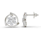 1.11 Carat Round Flower Stud Earrings 14K - White Gold
