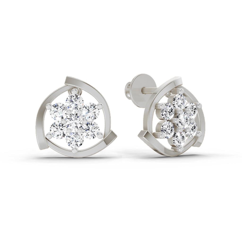 1.11 Carat Round Flower Stud Earrings 14K - White Gold