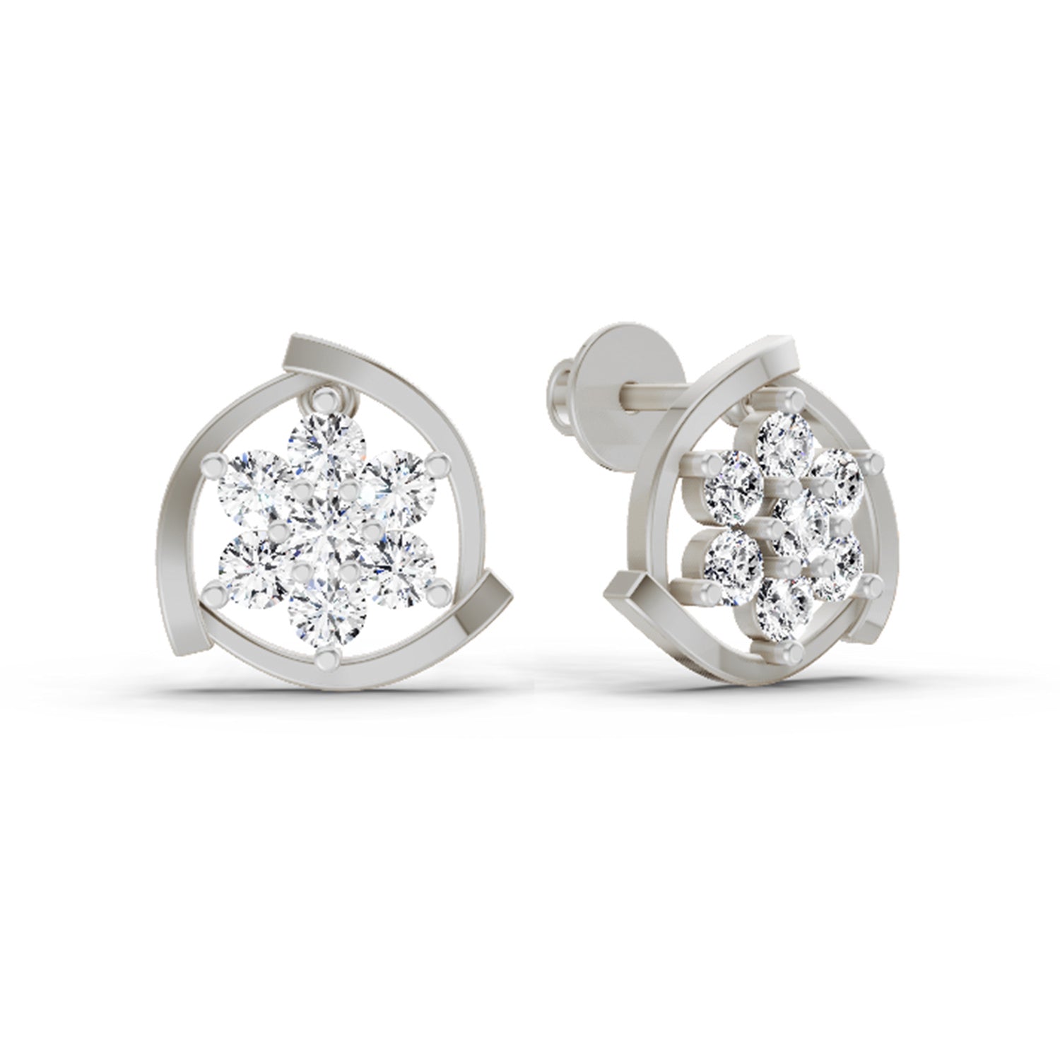 1.11 Carat Round Flower Stud Earrings 14K - White Gold