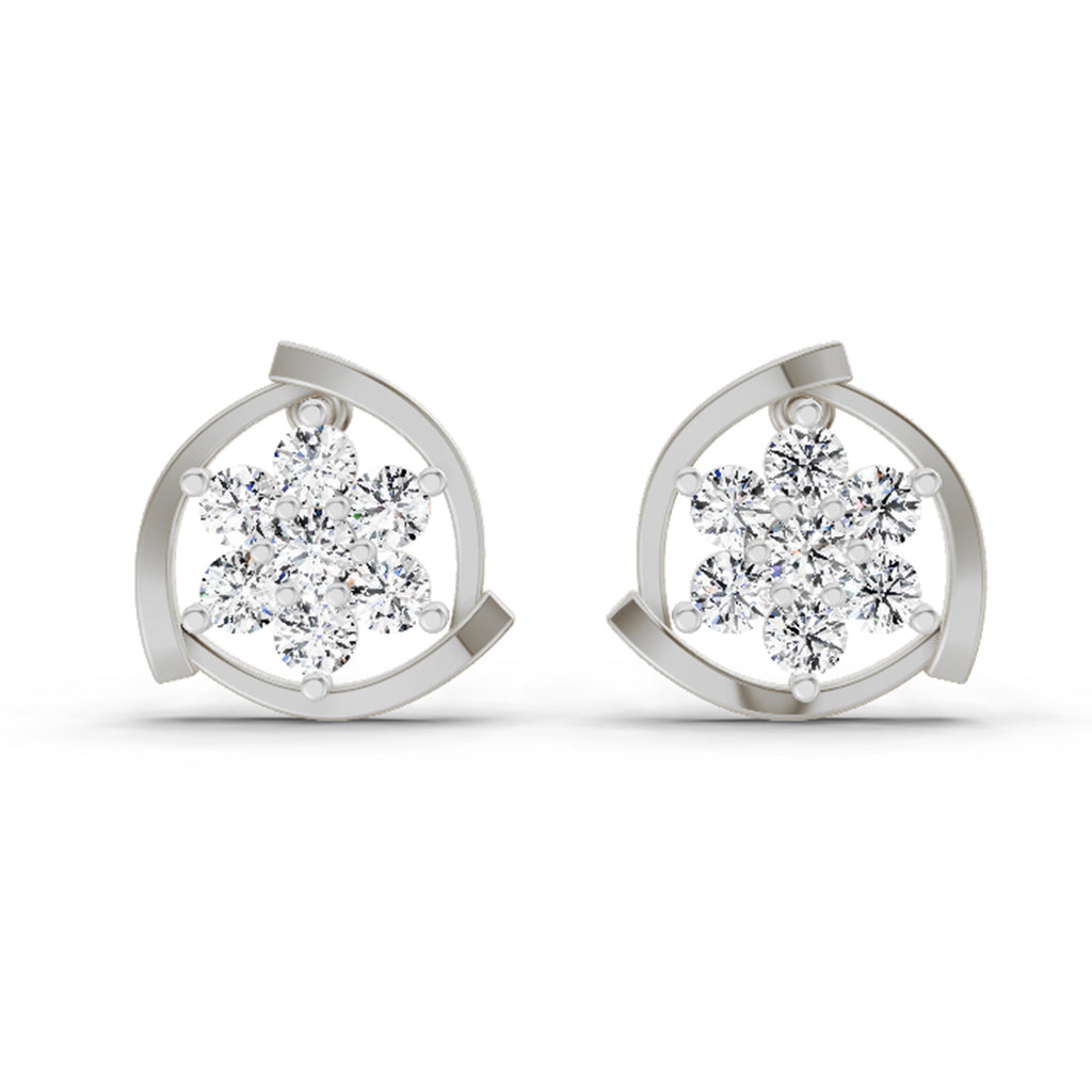 1.11 Carat Round Flower Stud Earrings 14K - White Gold