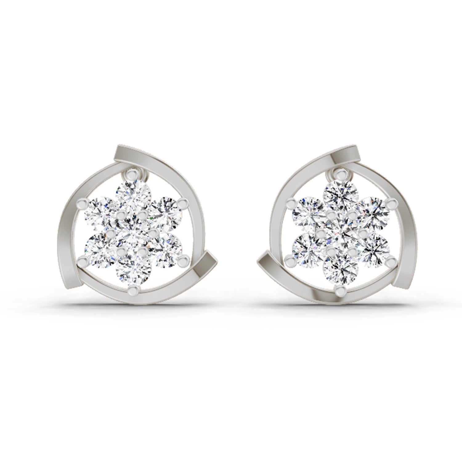 1.11 Carat Round Flower Stud Earrings 14K - White Gold