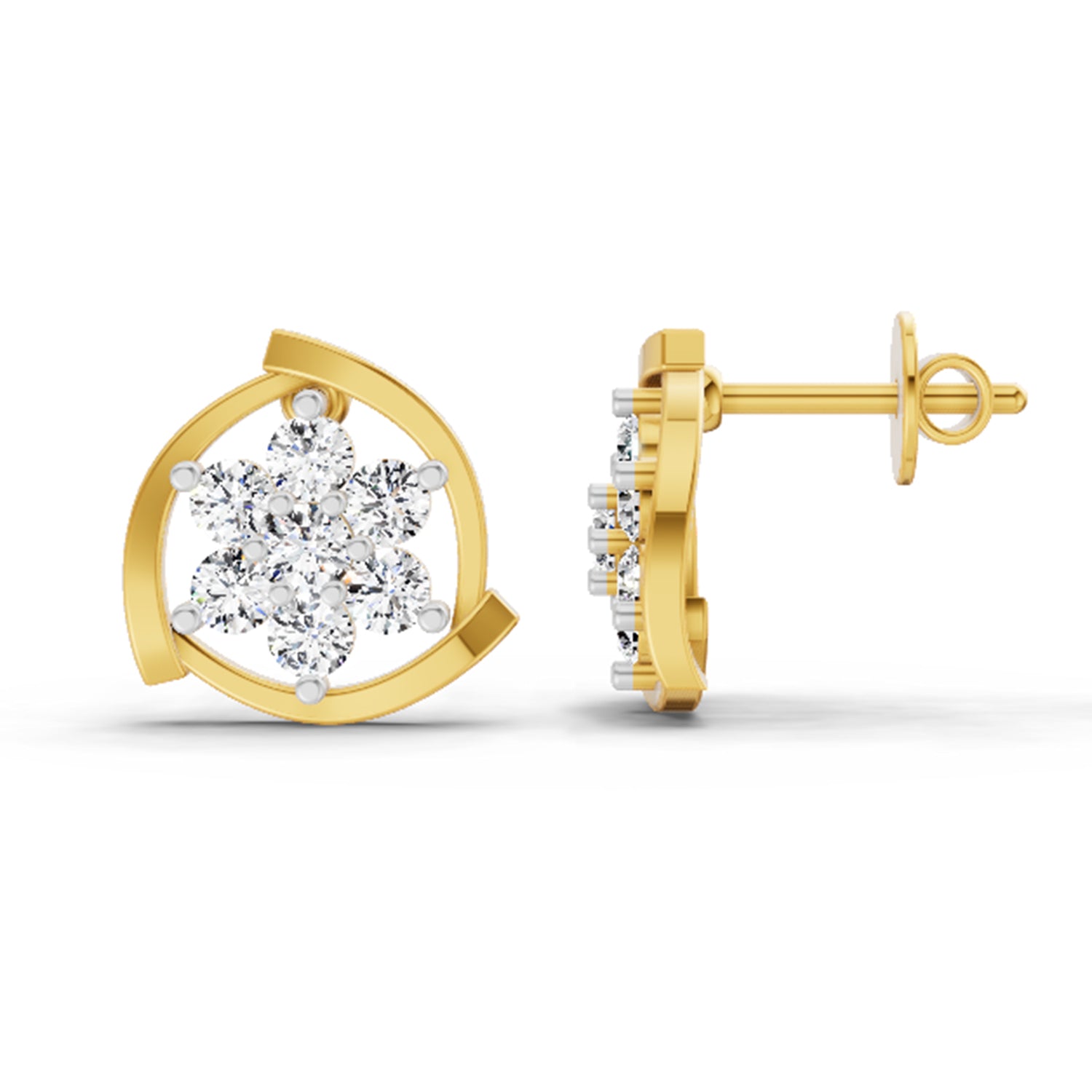 1.11 Carat Round Flower Stud Earrings 14K