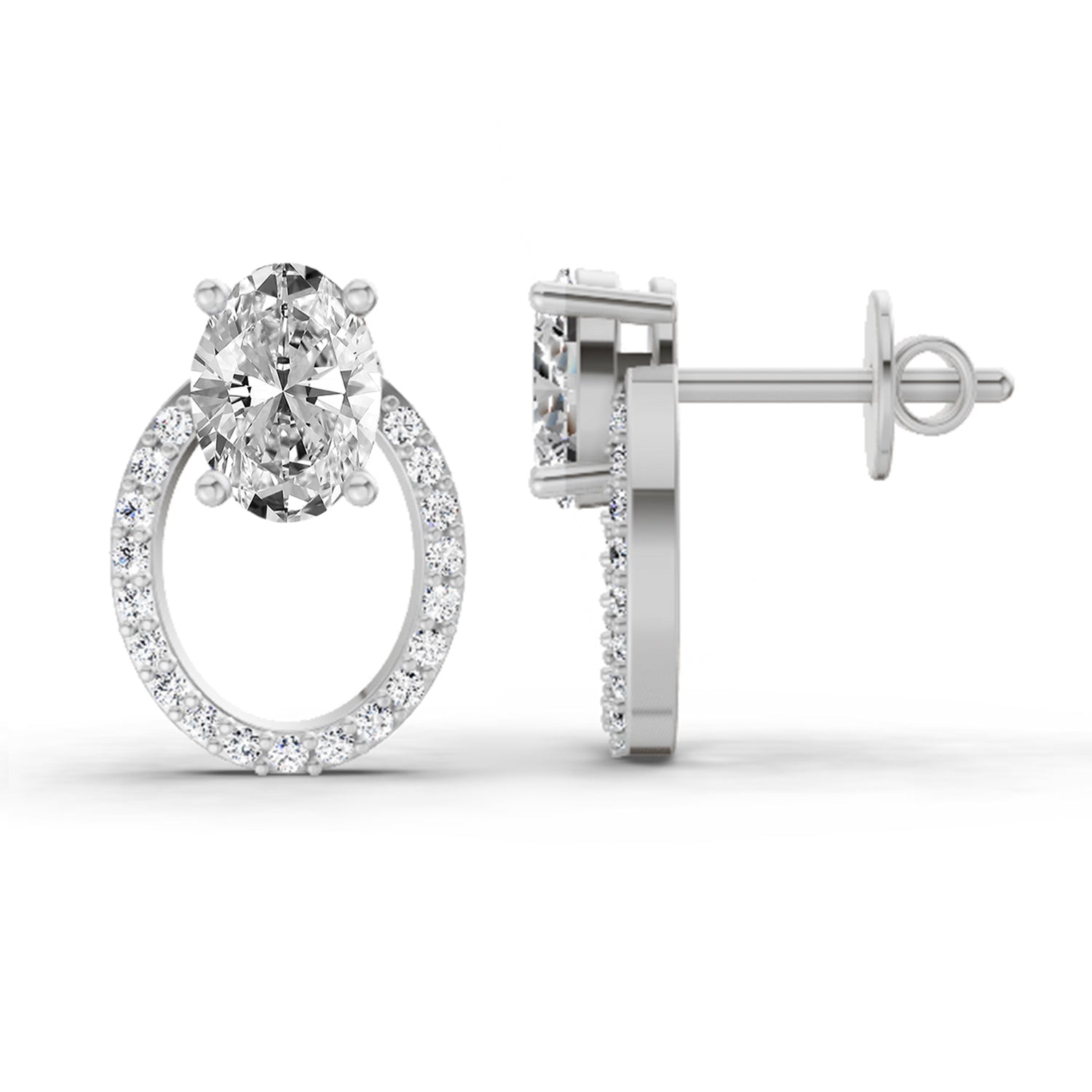 1.73 Carat Oval Halo Stud Diamond Earrings 14K - White Gold