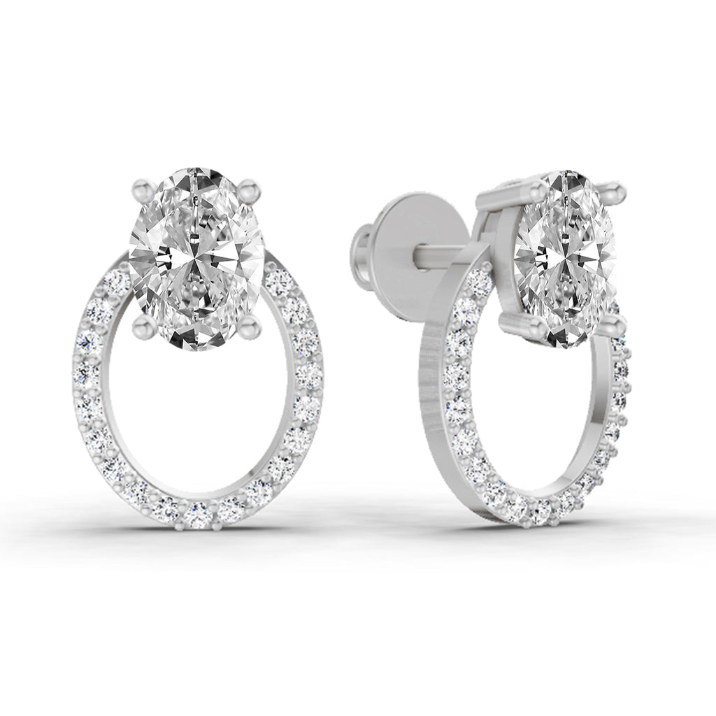 1.73 Carat Oval Halo Stud Diamond Earrings 14K - White Gold