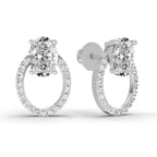 1.73 Carat Oval Halo Stud Diamond Earrings 14K - White Gold