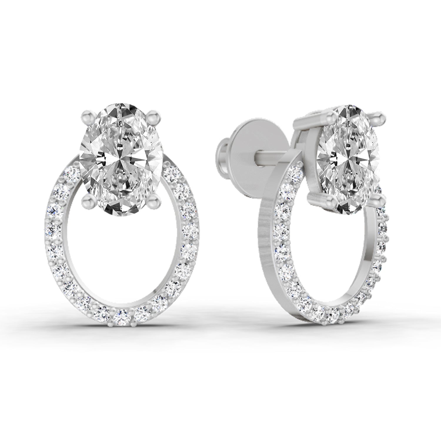 1.73 Carat Oval Halo Stud Diamond Earrings 14K - White Gold