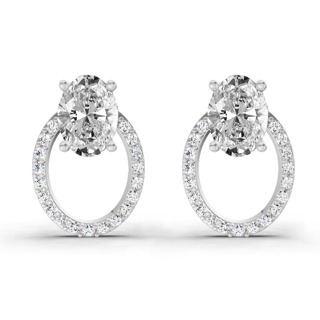 1.73 Carat Oval Halo Stud Diamond Earrings 14K - White Gold