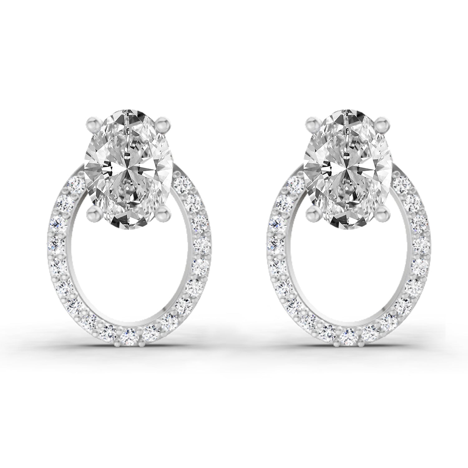 1.73 Carat Oval Halo Stud Diamond Earrings 14K - White Gold